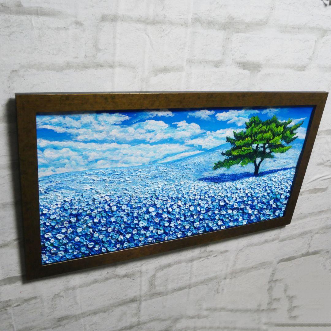 油絵 油彩 油彩画 絵 絵画【青いネモフィラの丘】