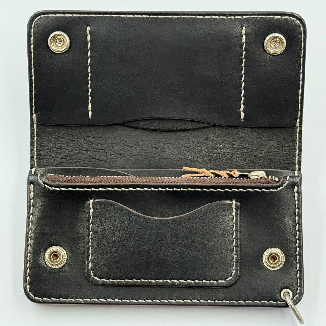 トラッカーウォレット(ブラック) サドルレザー　タロンジッパー　真鍮ニッケル