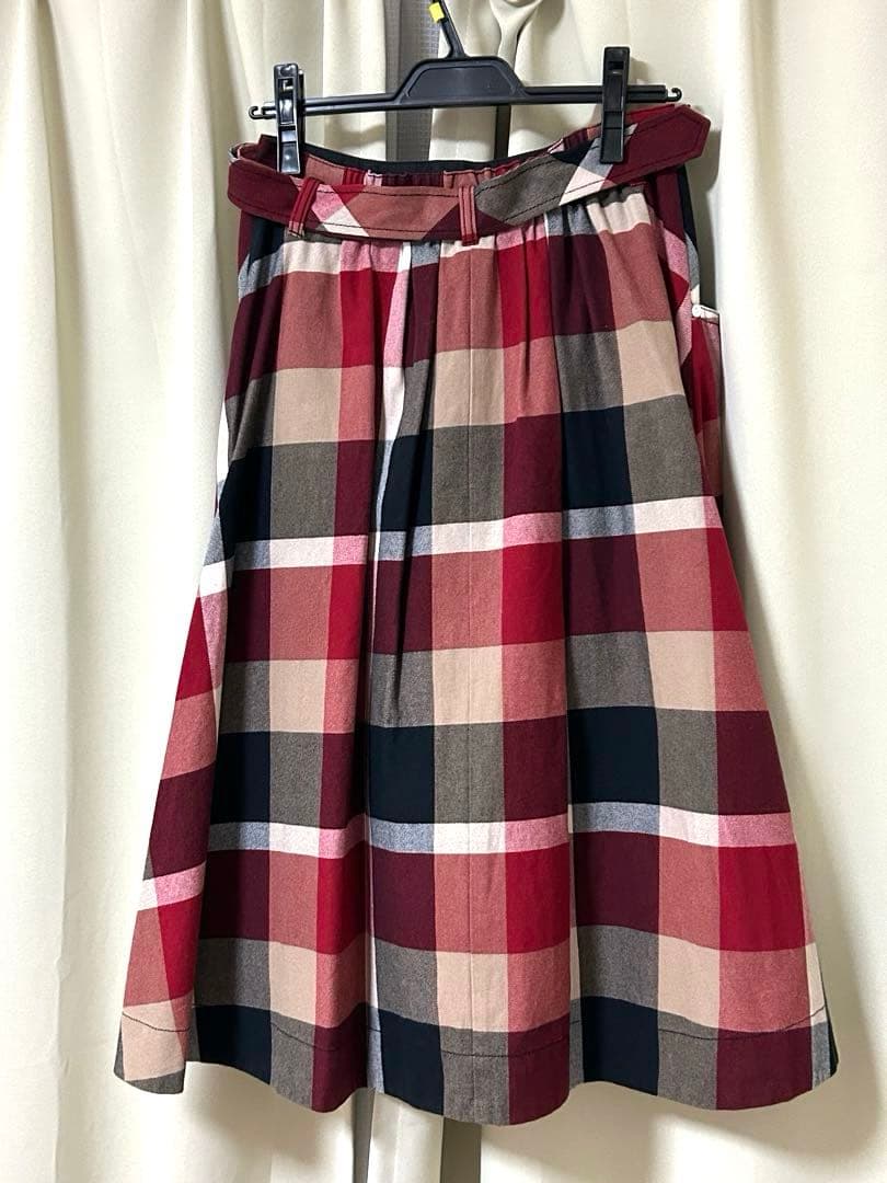 美品＊ブルーレーベルクレストブリッジ ロングスカート チェック ベルト M