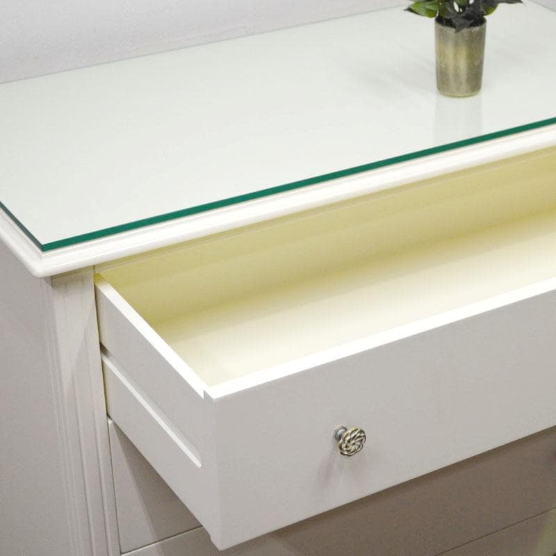 アイボリー 高級 4段チェスト 完成品 8mm天板ガラス付 チェスト 寝室 猫脚