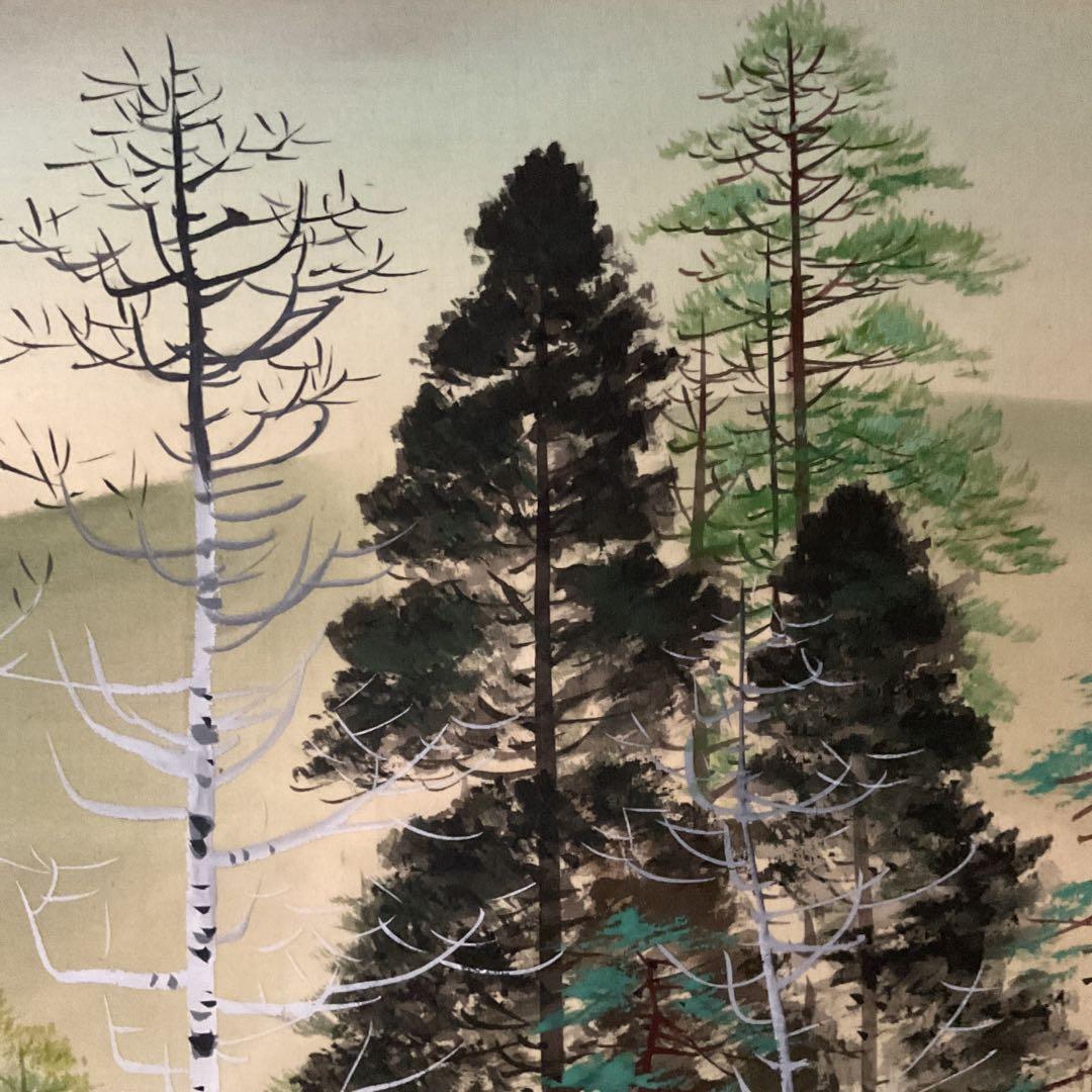 絹本彩色風景画 作者 落款印譜在 不詳 軸先 プラ軸 補修