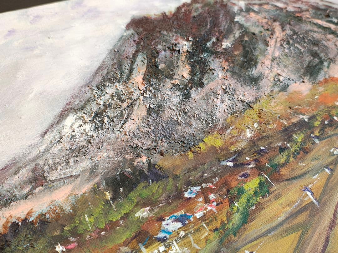 F10 油彩画 阿蘇「2001年 根子岳紅葉」額装 風景画