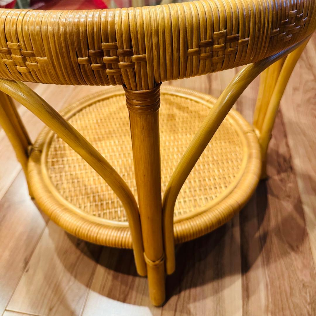 momo サイドテーブル ラタン 円形 ローテーブル レトロ アンテーク