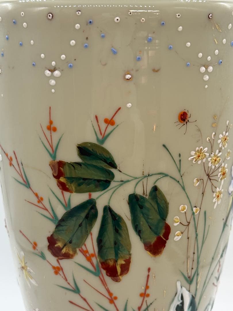 フランス　エナメル彩　花卉紋ガラス瓶　高さ50cm アンティーク送料込み0121