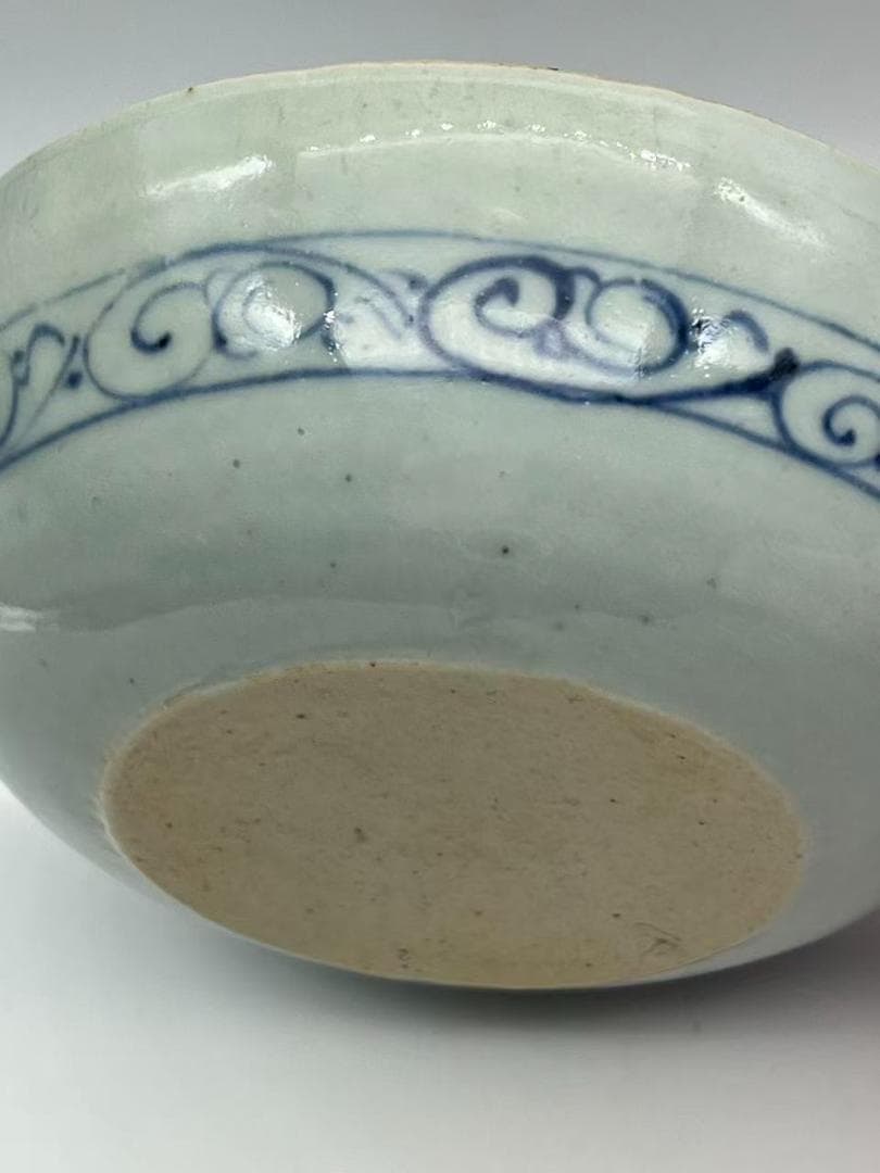 元時代　染付青花蓮池唐草文洗　輪花盤　古染付皿　唐物　古賞物(A-107)
