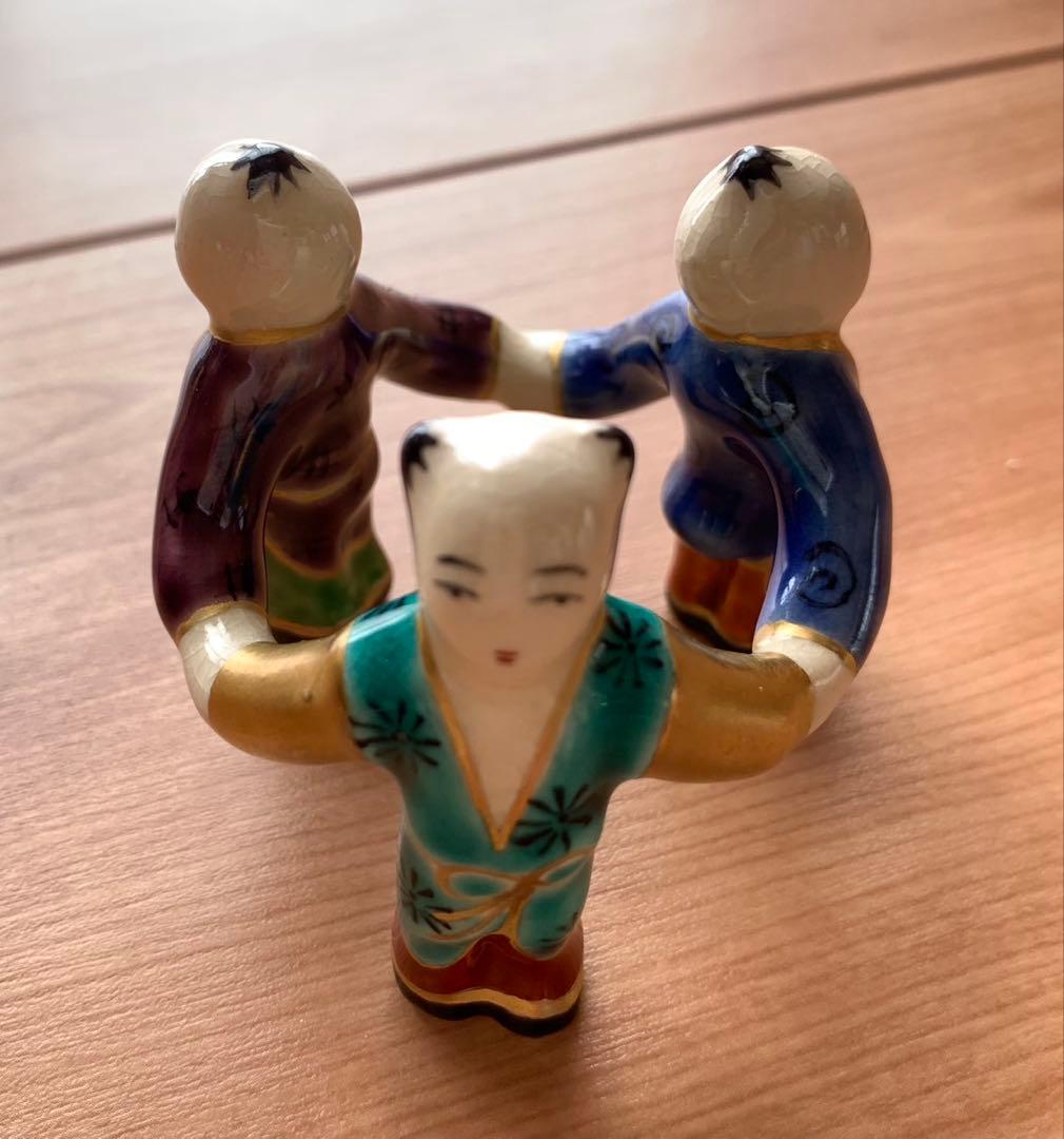 【美品】　炉用　柄杓　蓋置　　　　　　　三ッ人形（木箱付き）