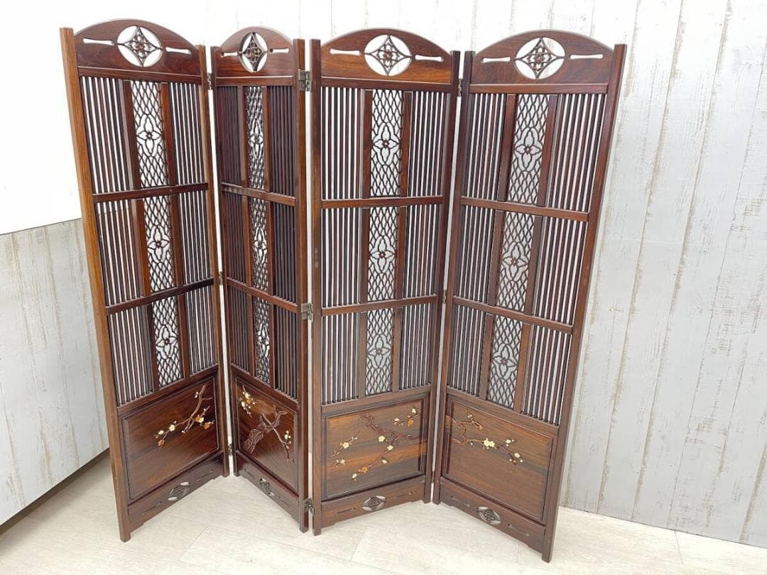 衝立 高さ143cm 折りたたみ式 4枚 和家具 パーテーション 唐木家具