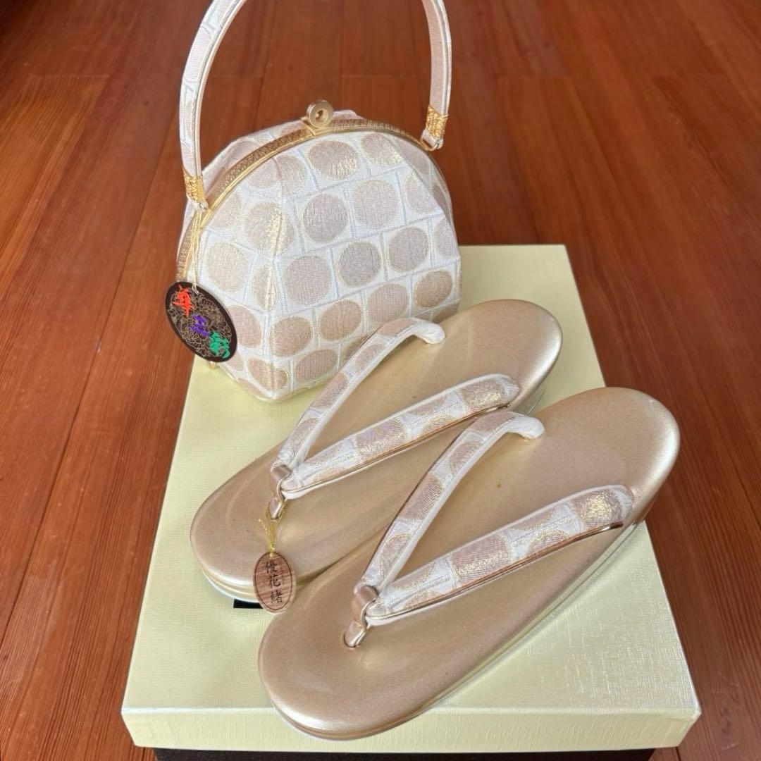 世美庵 和装 振袖用 バッグ・草履セット ゴールドカラー 日本製