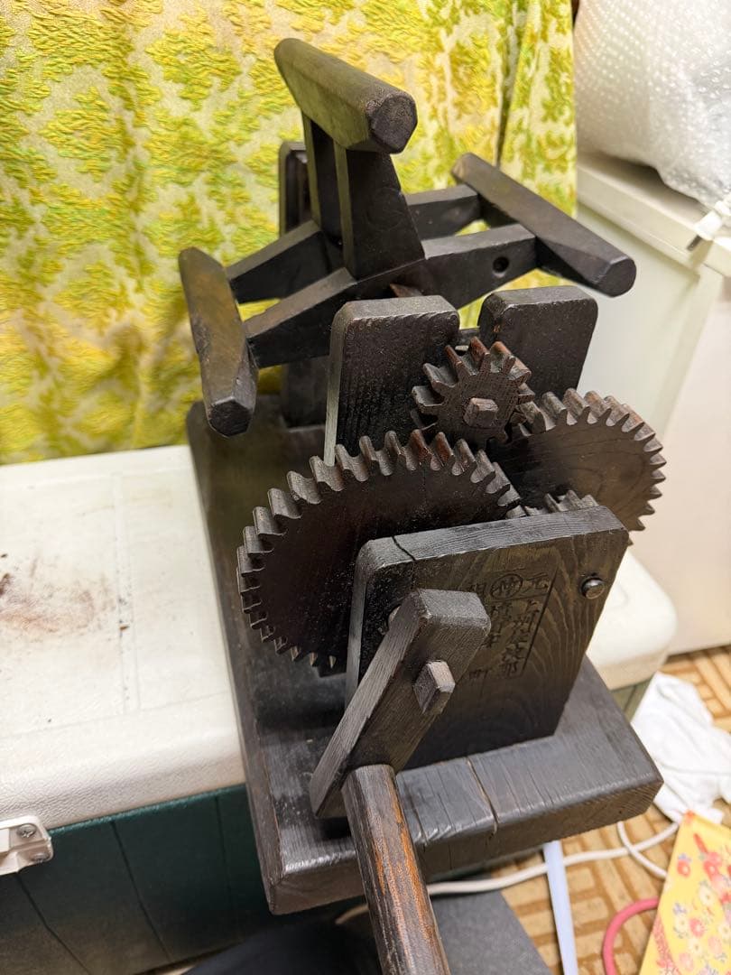 木製歯車式　日本製　座繰り機　糸巻き機