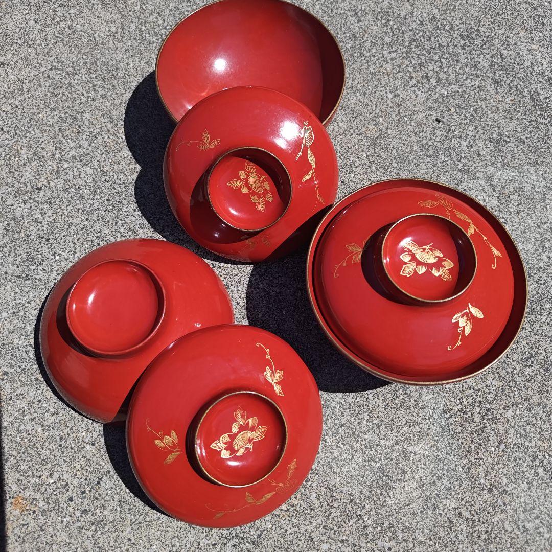 明治時代の器　朱塗　什物　蓋付椀　10個セット