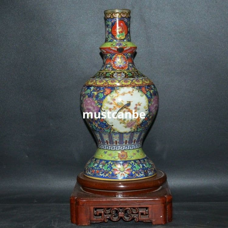 清雍正珐琅彩花鸟文描き金花瓶 景徳鎮 陶磁器 装飾品 現代工芸品 美術品 置物