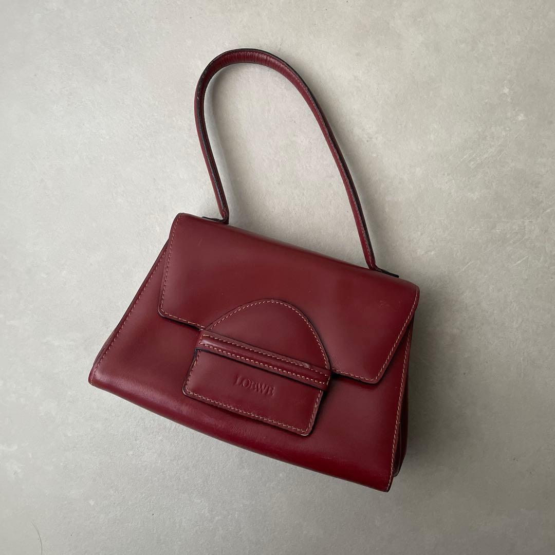 ロエベ レザー ハンドバッグ ロゴ型押し レッド ロエベ