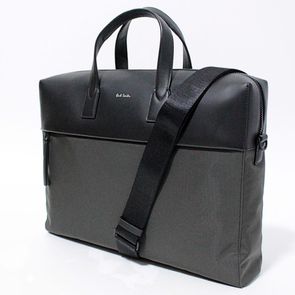 新品 ポールスミス ビジネスカジュアル 2WAY レザー ビジネスバッグ グレー
