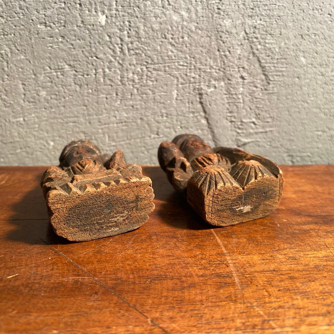 時代物 明治 大黒天 恵比寿 木彫置物 骨董品 コレクション 5.5cm