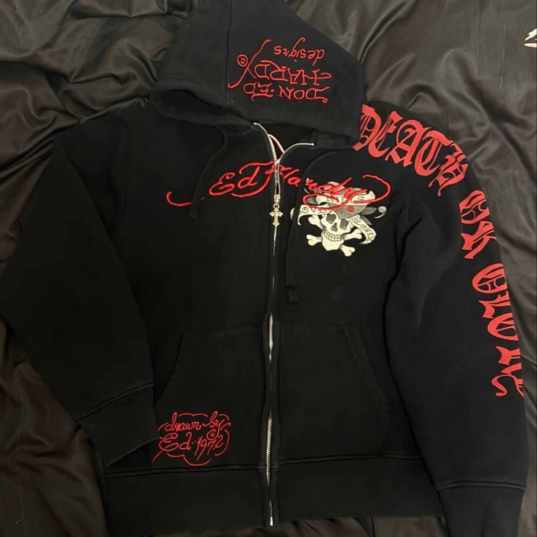 エドハーディー 十字架デザイン パーカー スカル ジップパーカー