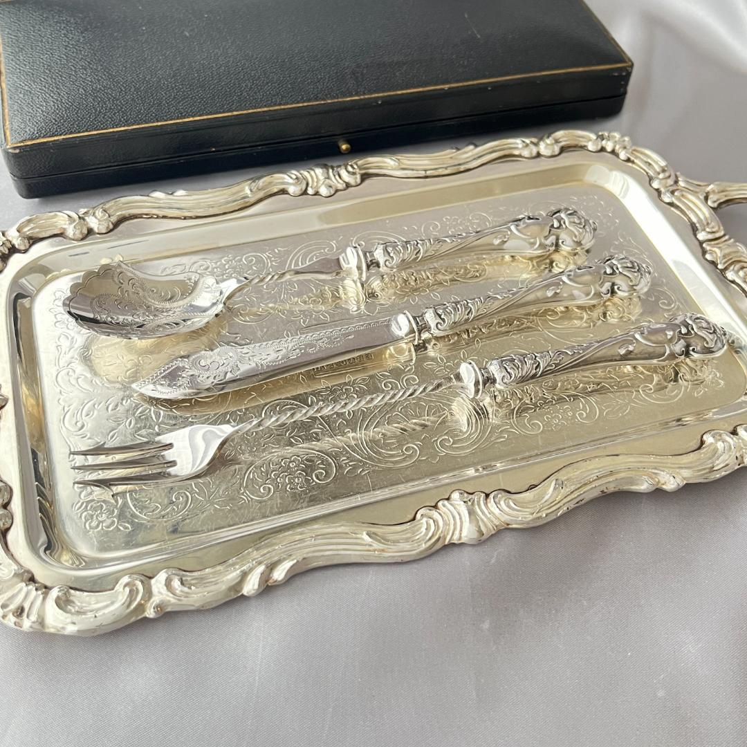 【英国】【純銀ハンドル】プレザーブスプーン / ピクルスフォーク /バターナイフ