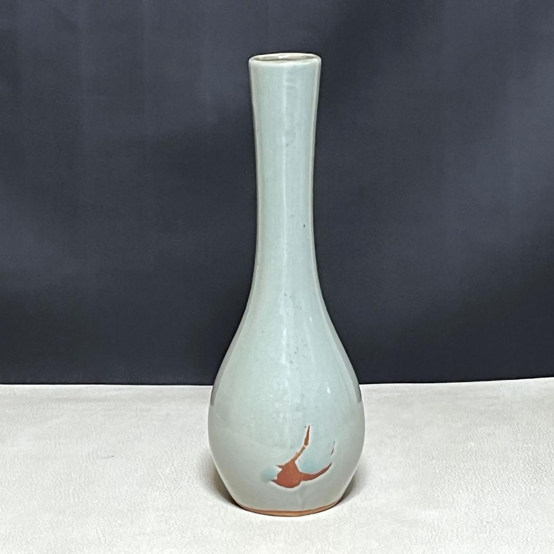 三代 諏訪蘇山 青磁 鶴首 一輪生 共箱 諏訪修 鶴首花入 一輪挿し k3576