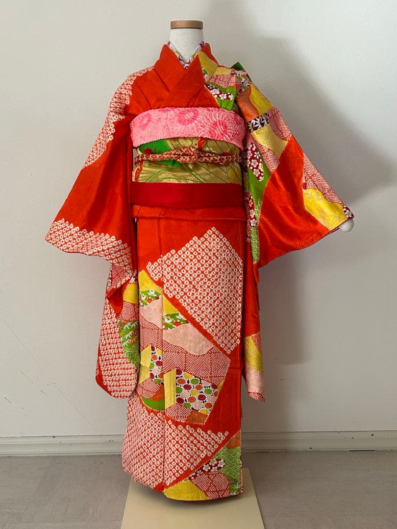 7歳　七五三　正絹着物　絞り　帯　帯揚げ　帯締め　しごき　セット