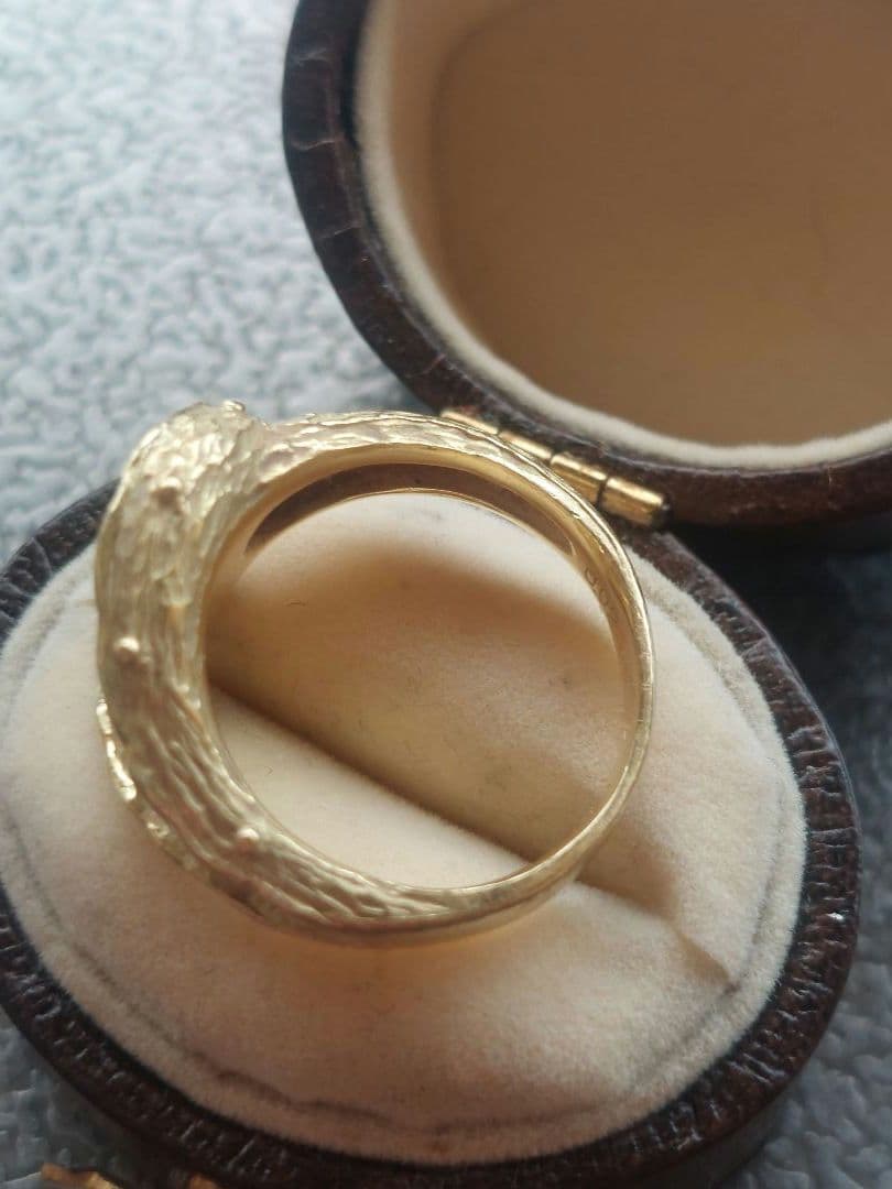 K18大振りリング⭐作家物？⭐艶消し+ダイヤ⭐個性的⭐レア