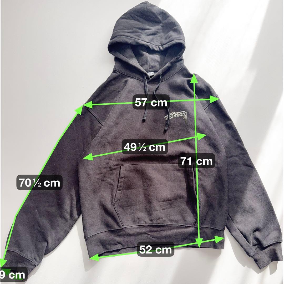 stussy 両面プリント プルオーバー パーカー XLサイズ　ブラック