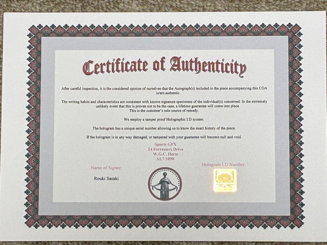 週末SALE！新品未使用！佐々木朗希　　　　　　直筆サイン入フォト保証書付