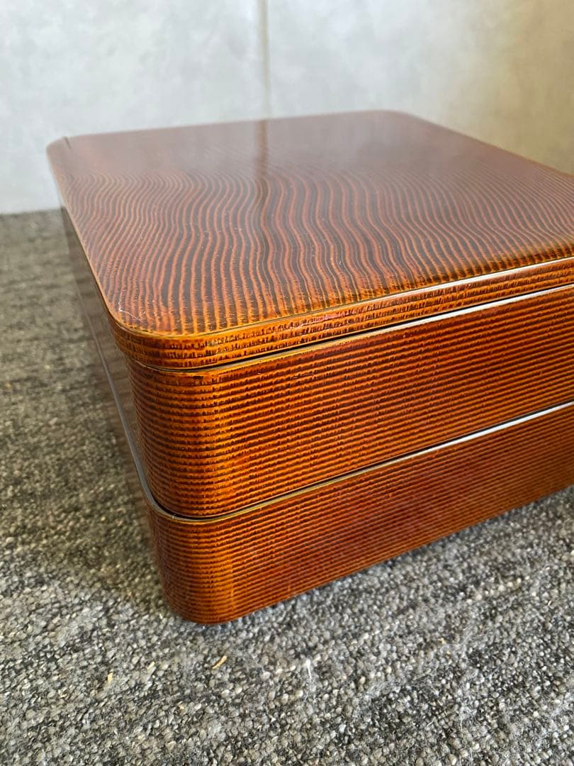 輪島塗　重箱　二段重　木目　未使用