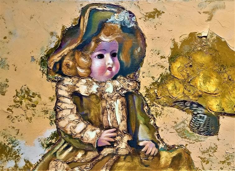 作者　K.TAKEDA　油絵　西洋人形　肉筆　Ｆ10号　額装