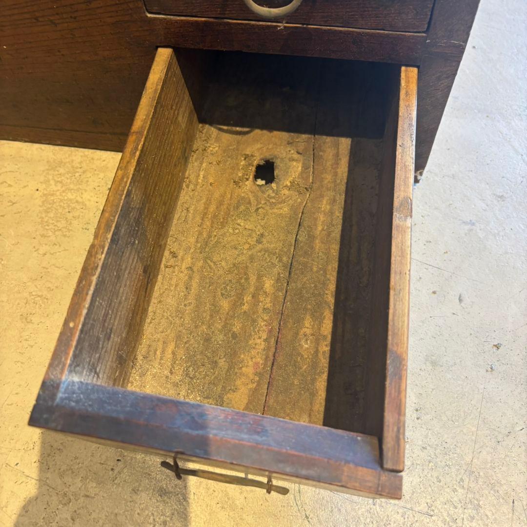 Ly01　木製火鉢　長火鉢　灰入り　昭和レトロ　引き出し付　古道具　アンティーク