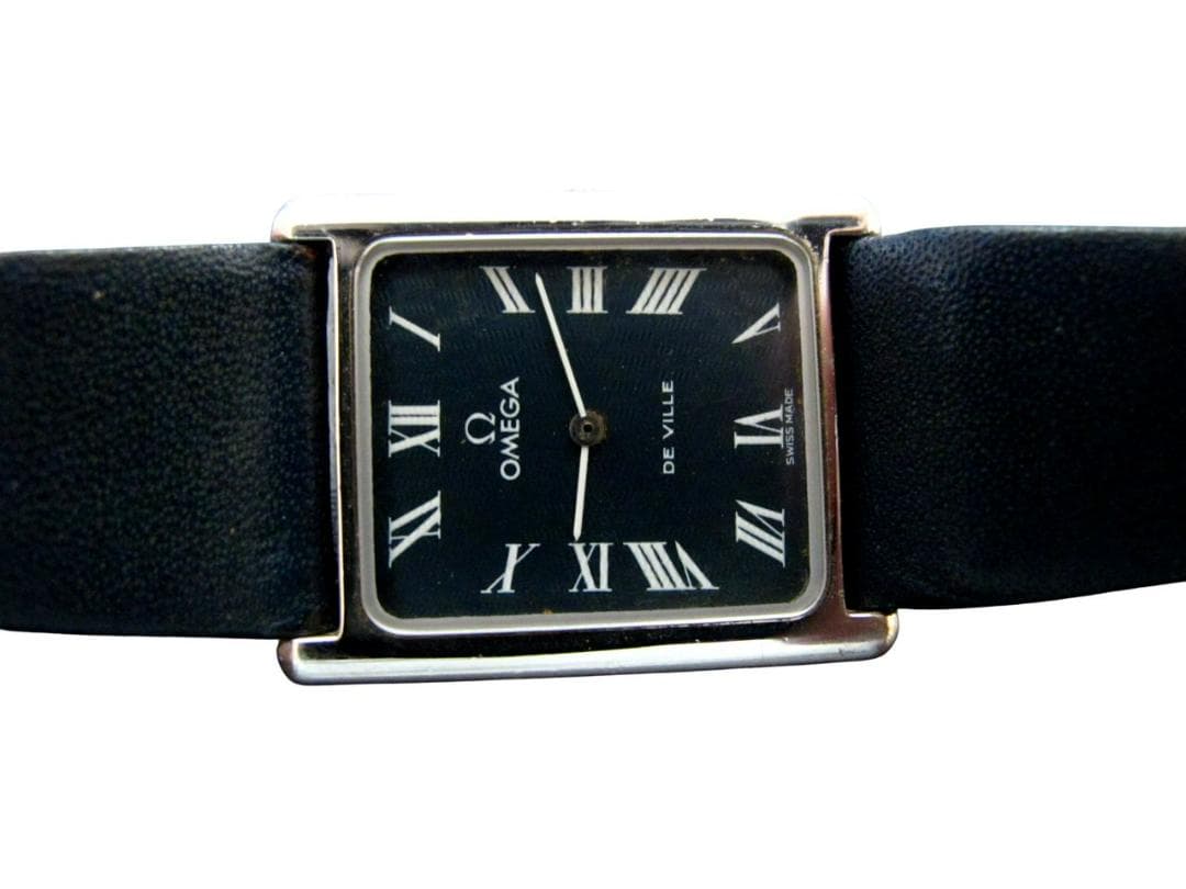 オメガ De Ville 手巻き 角型 メンズ 腕時計 紺文字盤 純正ベルト尾錠