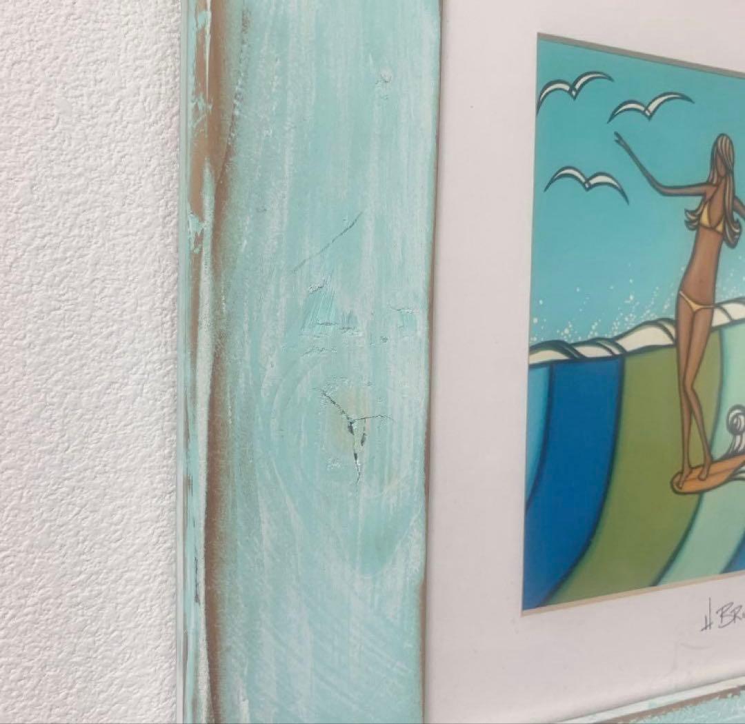正規品　ヘザーブラウン ハワイアート 正規フレーム・額縁付き　サーフガール