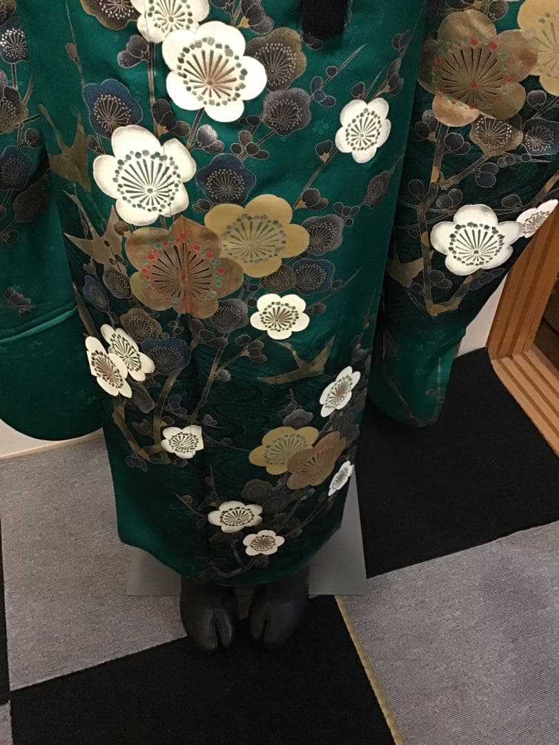 振袖フルセット　豪華　正絹　緑　金銀彩　梅　振袖6点セット　成人式