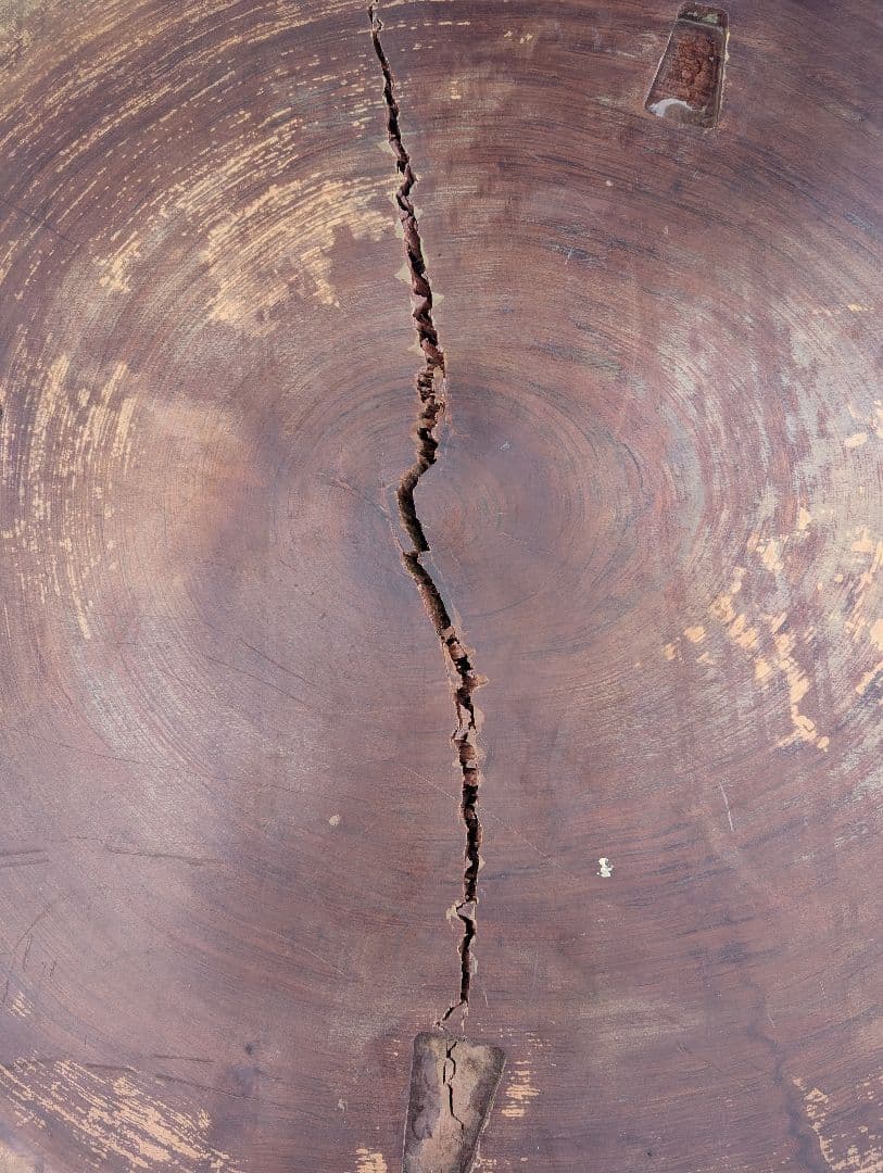 【天然木】 無垢 一枚板 輪切り 座卓 直径約115cm 厚さ5.5cm 重厚