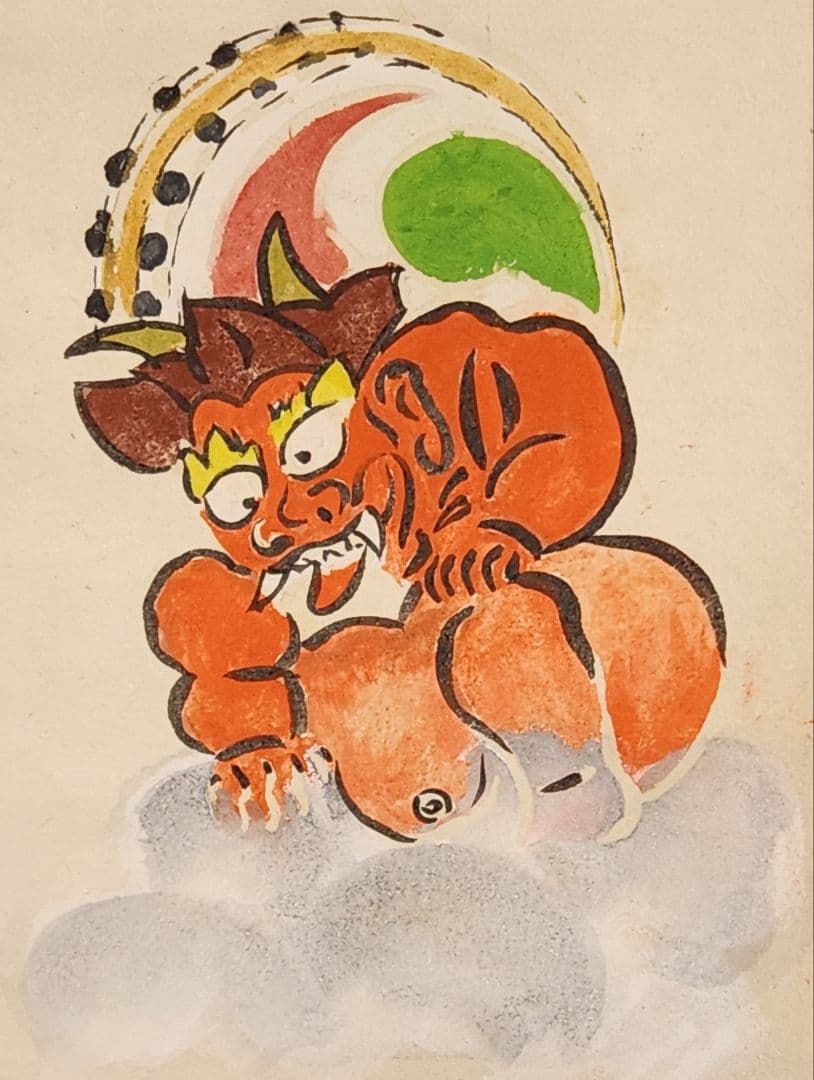 【大津絵 鬼に河童図「判るまい」】宮田正治 740 雷さん 共箱 掛け軸 肉筆