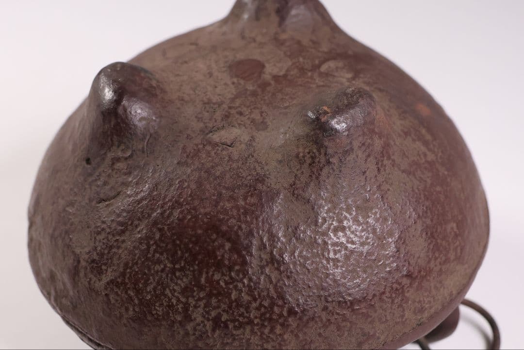 大國造 丸形香炉 三足 耳付 鉄製 共箱 香爐 時代【MB25】