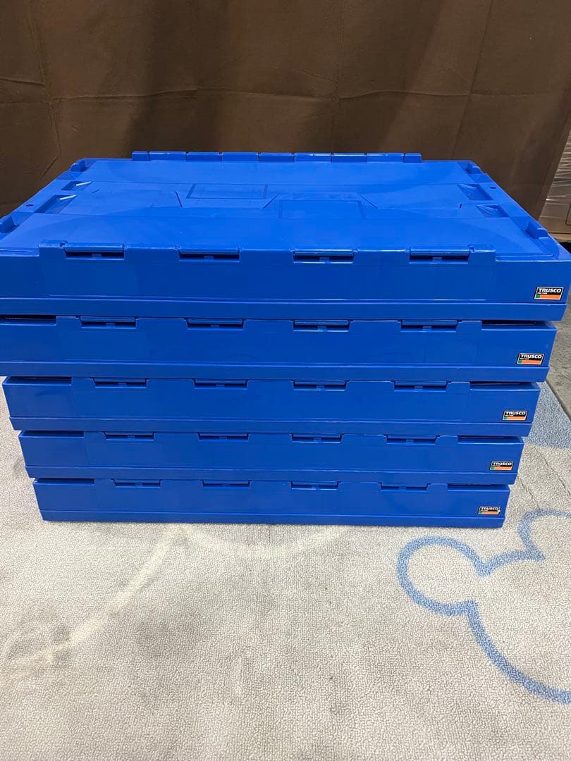 【5個セット】TRUSCO 折りたたみコンテナフタ付 75L ダークブルー