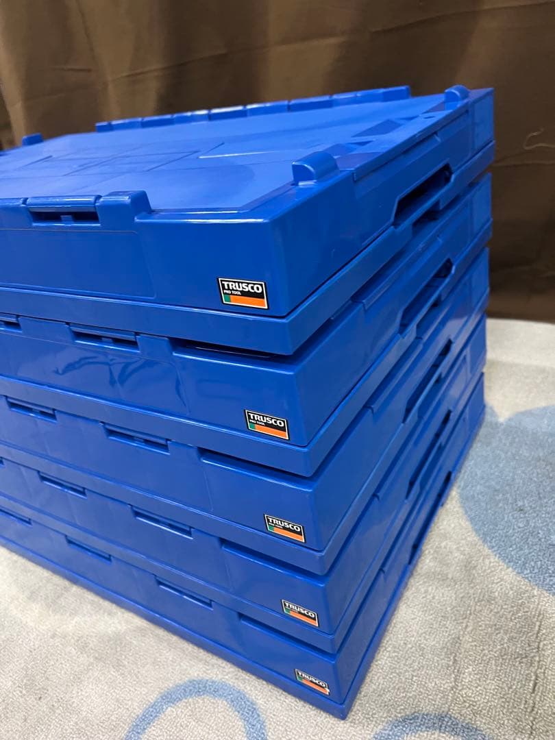 【5個セット】TRUSCO 折りたたみコンテナフタ付 75L ダークブルー