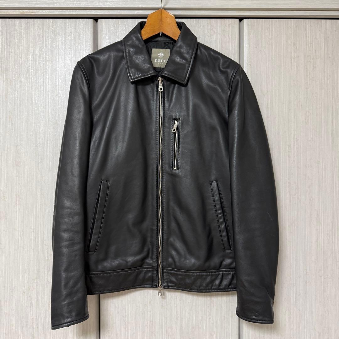 美品 ナノユニバース 羊革ライダースジャケット シングル L キルティング 中綿