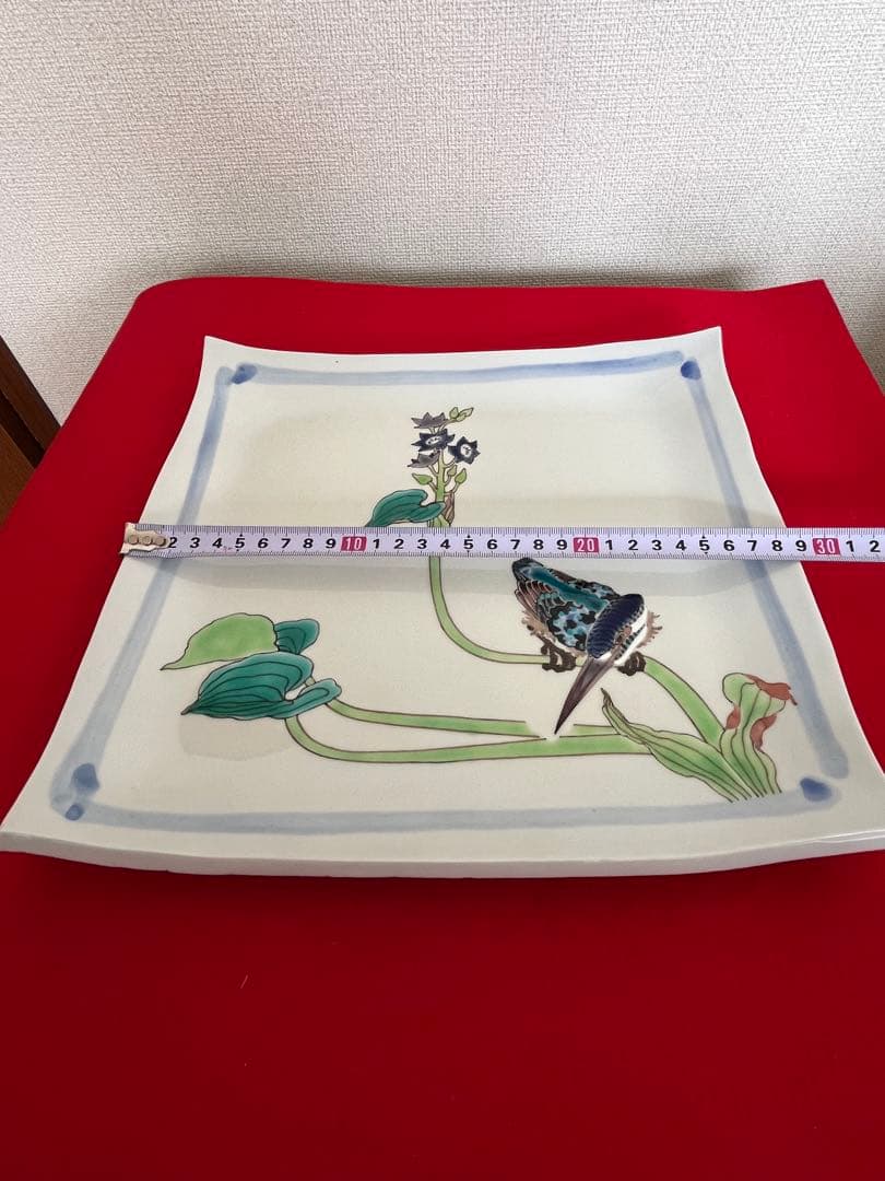 武腰潤 盛器 飾皿 『翡翠 川蝉 カワセミ』 共箱 共布 陶歴付 管理K361