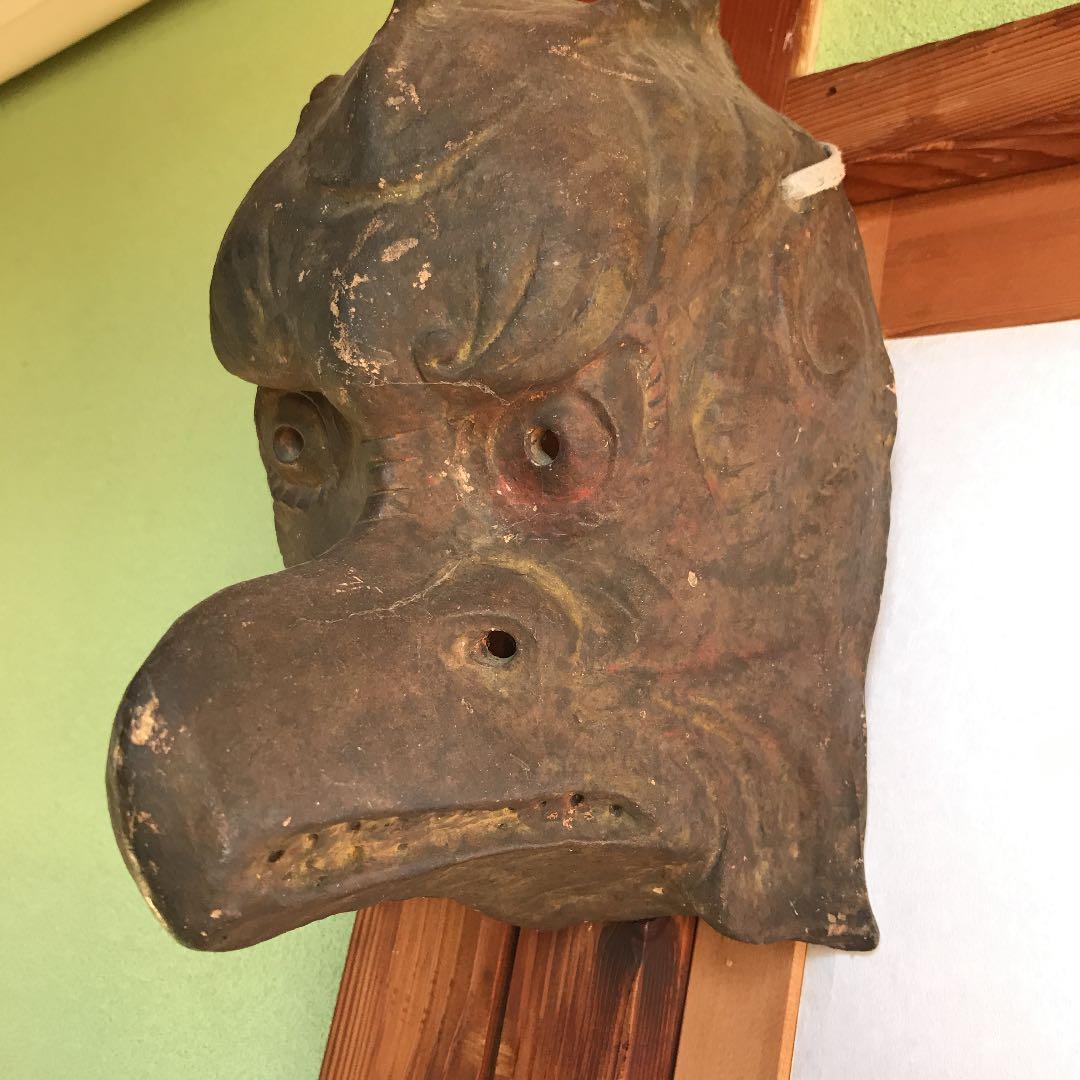 古い伎楽面　迦楼羅面？　大巾値下げ　古い箱見つかる