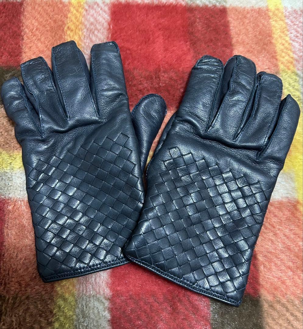 BOTTEGA VENETA 手袋 80 レザー ブラック メンズ