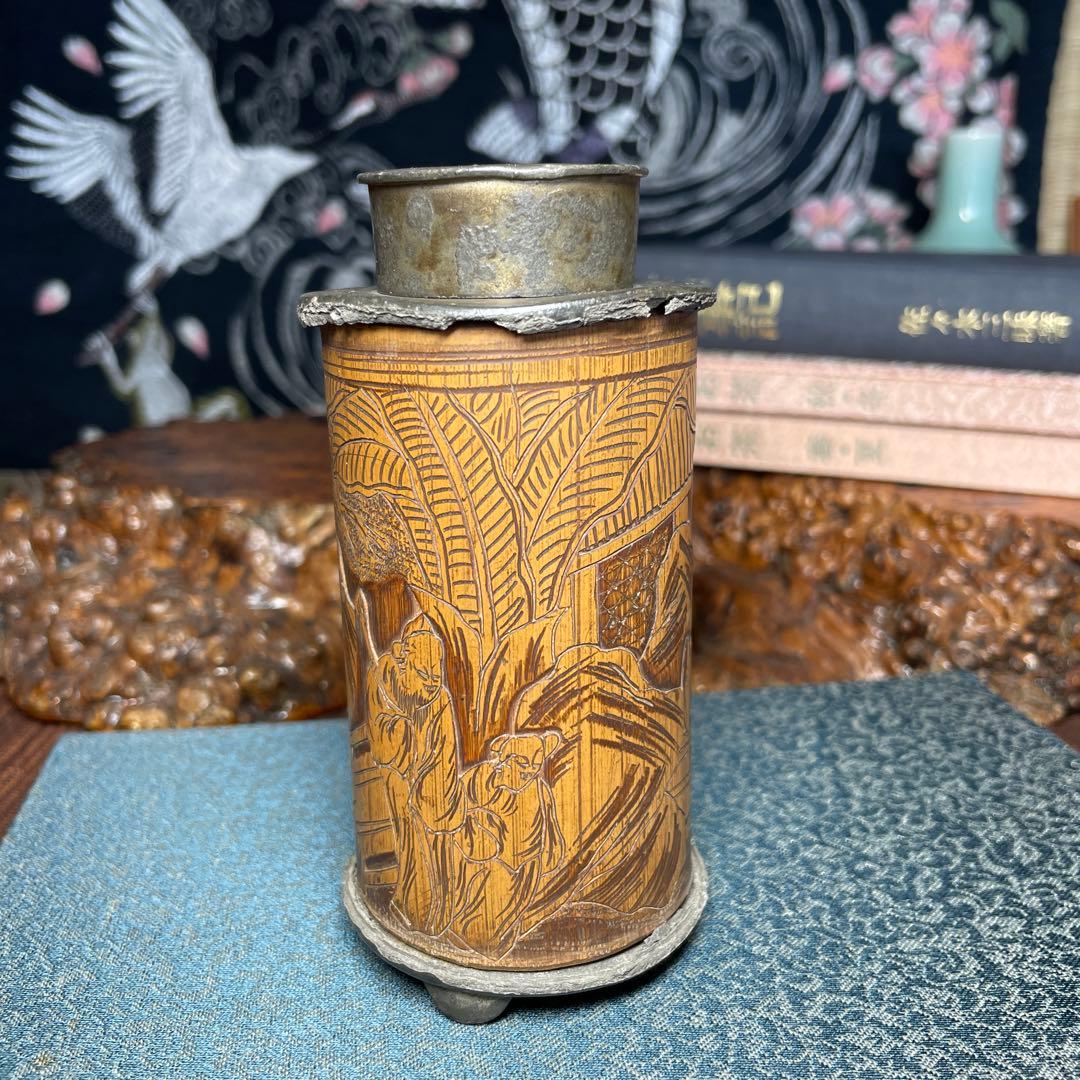 錫製 茶筒 中国古茶道具 古美術 茶葉保存容器