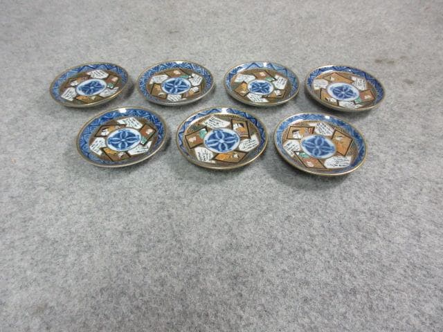 九谷焼 色絵 豆皿 7枚 [B23324] 人物 まめ皿 小皿 古玩 古美術