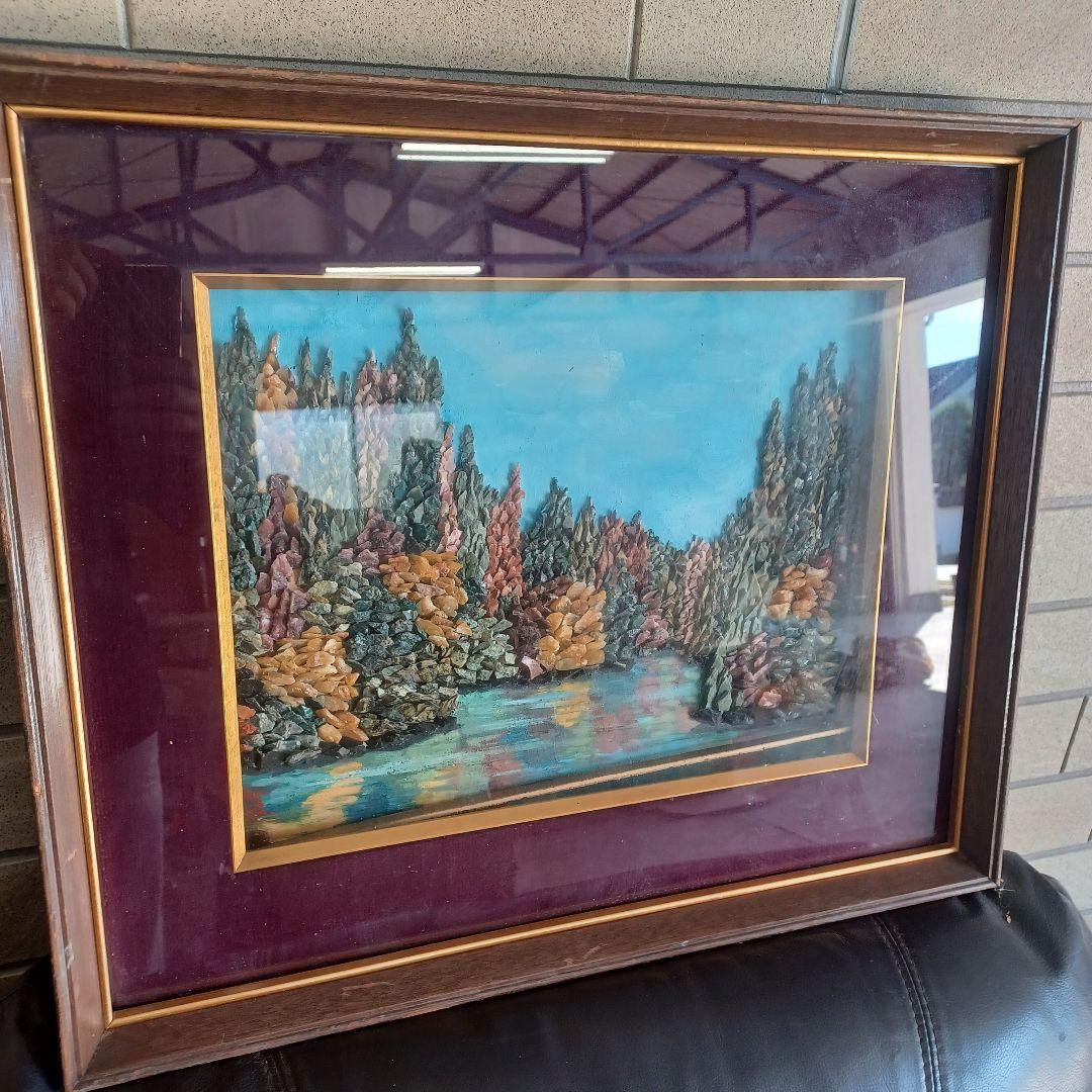 【珍品】国産天然石使用石天然石アート 石画 国産天然石使用石