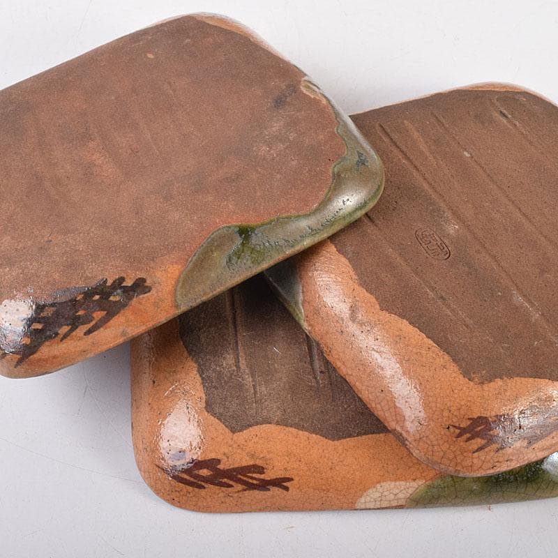 和食器　織部焼　四方　銘々皿　8客　在銘　C　7042