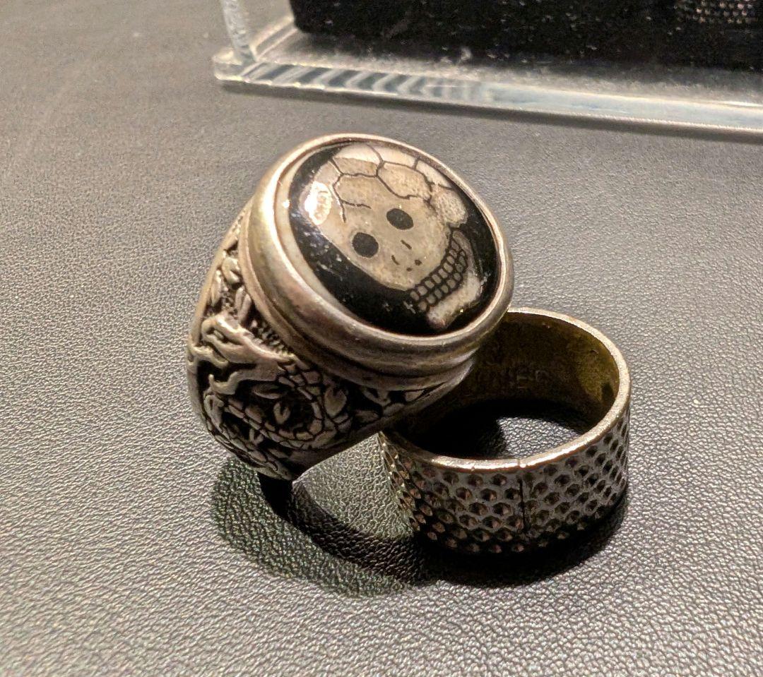 スカルリング 薩摩ボタン 日本製 和柄シルバー 925 14~14.5号