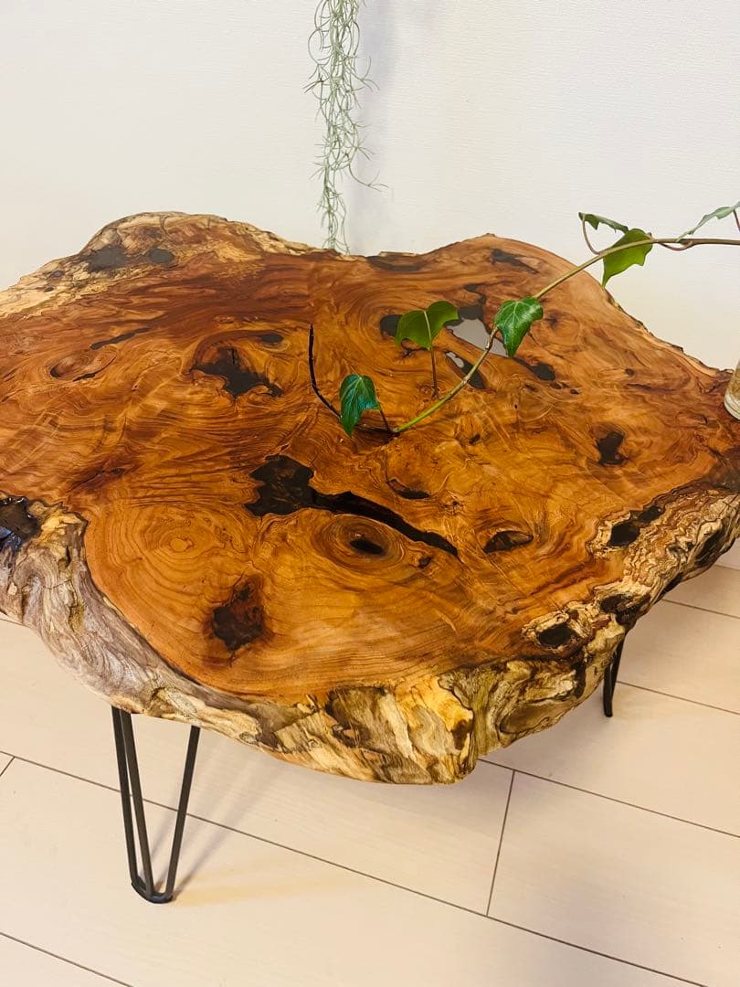 けやき　輪切りテーブル　一枚板　ローテーブル サイドテーブル　レジンテーブル