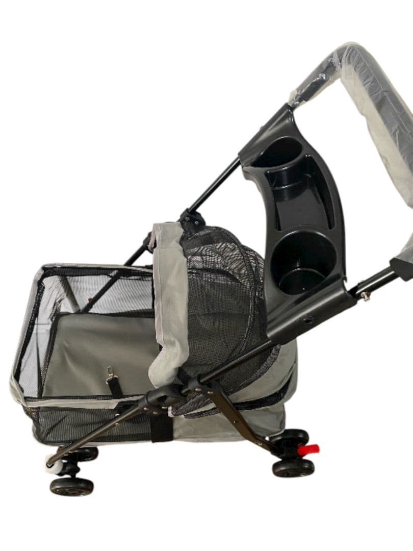 ペットカート グレー キャスター付き 犬用ベビーカー 組み立て簡単 軽量 通気性