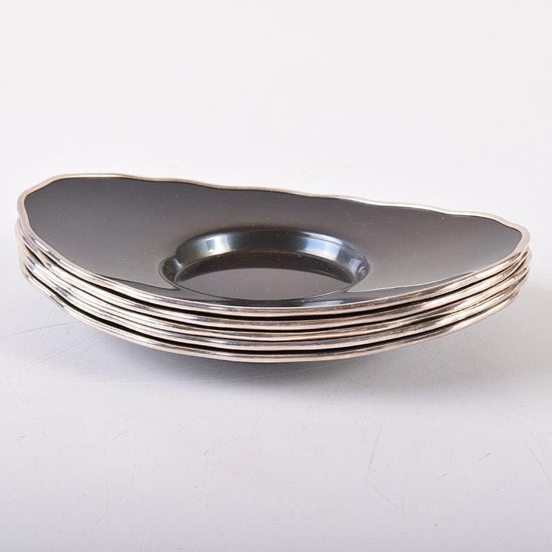 茶道具　静和堂　金谷五良三郎作　銅小判銀覆輪　茶托　五客　共布共箱　FR8042