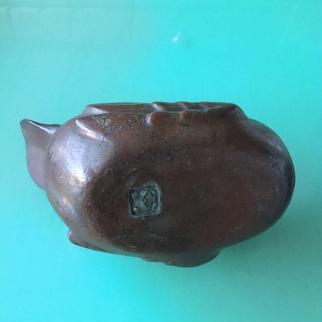 鳥型銅製香合　刻印有り