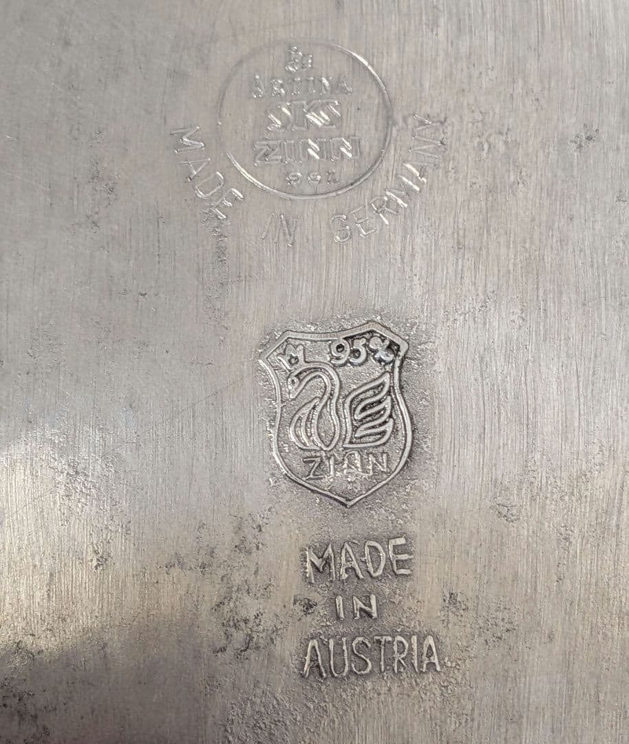 AUSTRIA 持ち手付きボウル トレー 皿 ポピー柄 透かし ピューター製